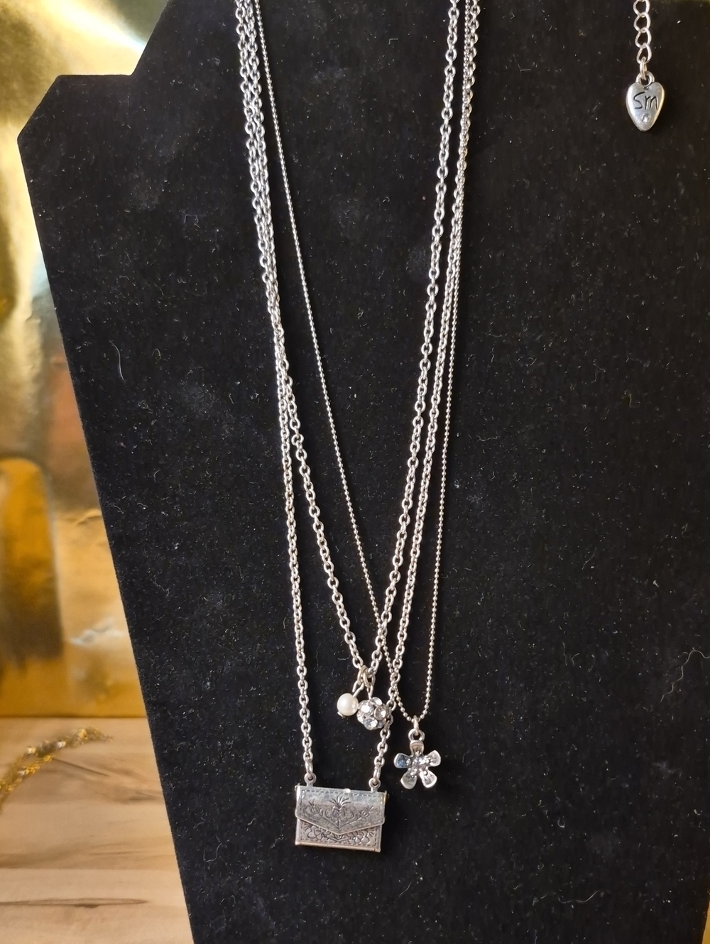 SM New York Silver-Tone Layered Necklace with Envelope, Flower & Pearl Charms